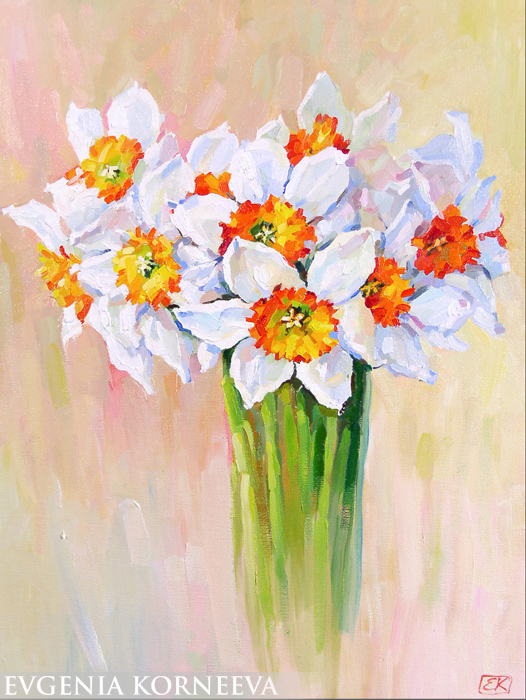 Картина с Белыми цветами, Евгения Корнеева