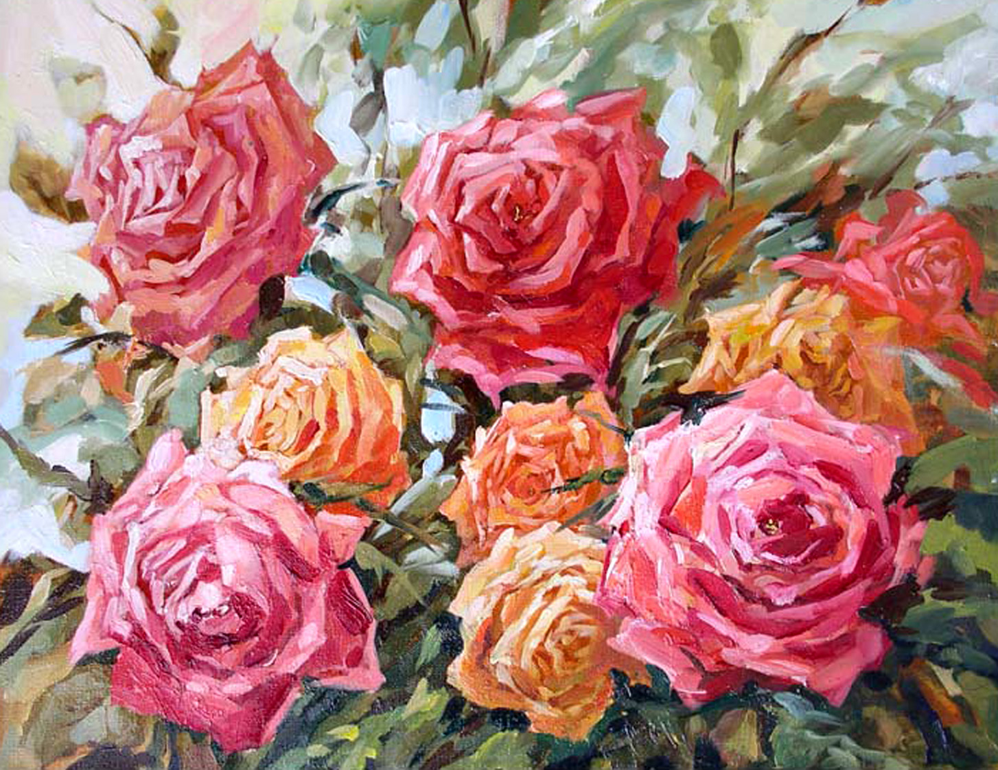 Картины с цветами, картины розы розы в цветущем саду, картины с цветами розы